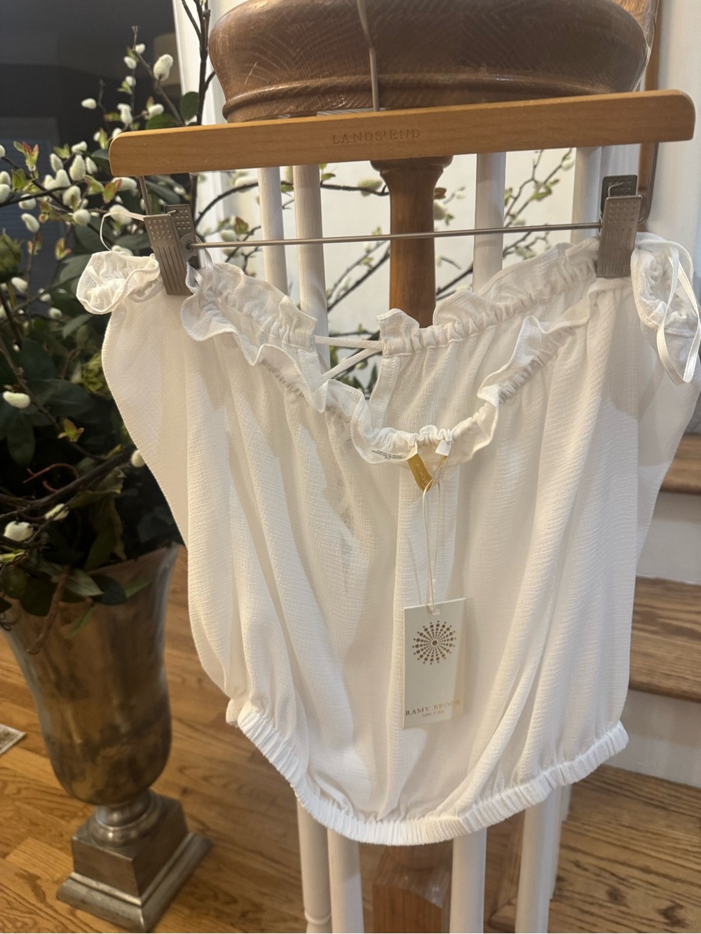 NWT. Ramy Brook Mika White Strapless Ruffled Top / Swim Cover